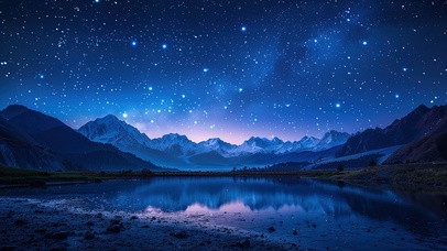 唯美静谧雪山星空下的滩涂