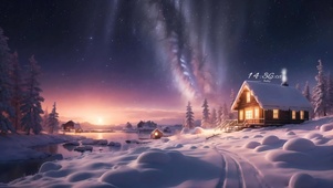 星空下雪景小屋