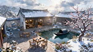 冬日四合院茶馆