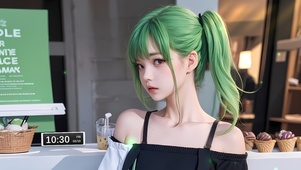 可爱绿色吊带少女
