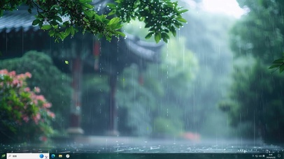 古风雨天绿景主题