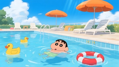 夏日泳池小新戏水