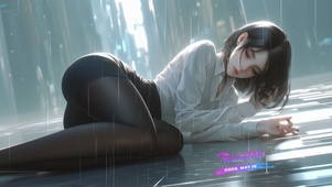 雨天湿滑摔倒的美女