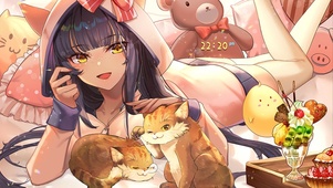治愈可爱撸猫少女