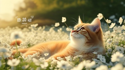 躺在白花上的橘猫