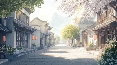 静谧无人古城清晨风景