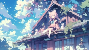 房顶的小女孩