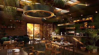 绿色护眼咖啡厅氛围