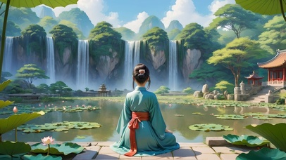 夏日荷塘古风女孩