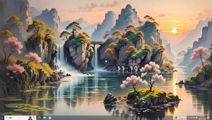 4k山川溪水樱花