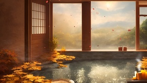 秋天的室内温泉
