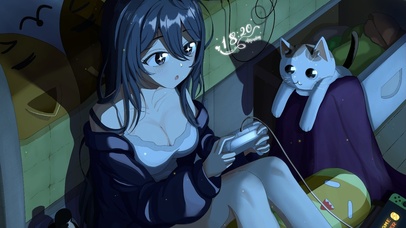 4k可爱游戏少女和猫