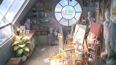 4K唯美治愈动漫阳光画室房间