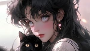 美女和黑猫