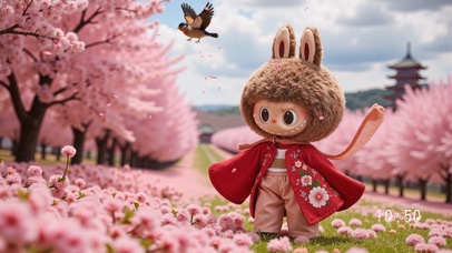 拉布布在花瓣雨中