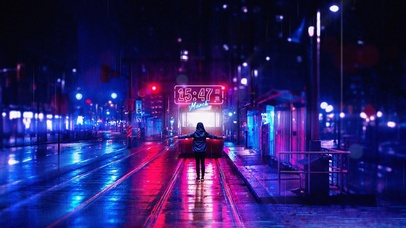 雨天城市夜景街道