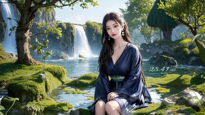 古风山间小溪戏水少女