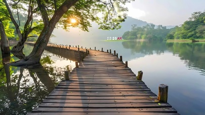湖面上小木桥