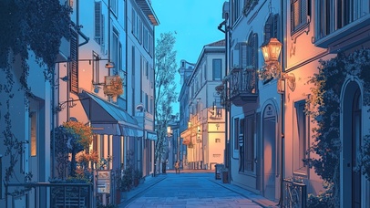 蓝调时刻的巴黎小巷