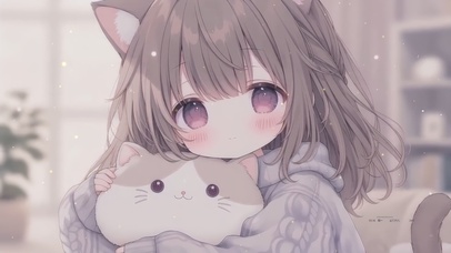 可爱萌系猫抱枕女孩