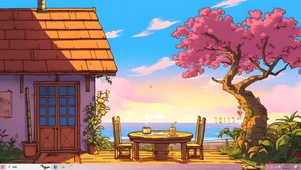 夕阳樱花小屋