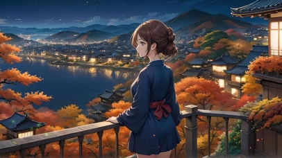 夜晚站在阳台上的女孩