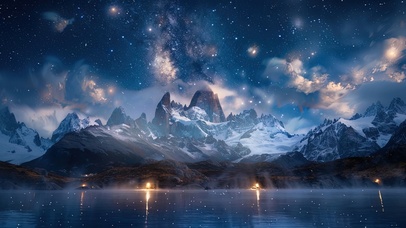 静谧星空雪山湖泊