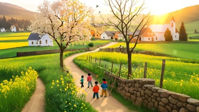 怀旧风童年乡村春游光景