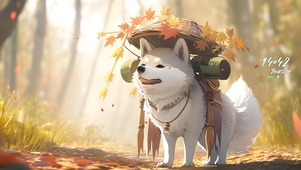 秋枫中的灰狼