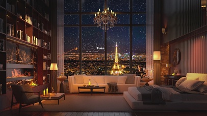 4K温馨飘雪城市房间