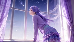 4k紫色长发美女