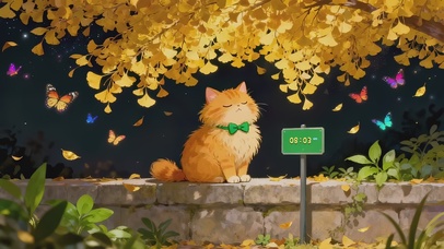 可爱治愈银杏树下猫咪