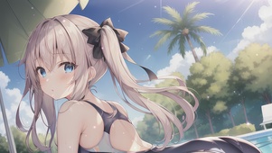 泳池可爱美女