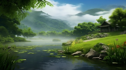 4K 碧水蓝天 云雾缭绕