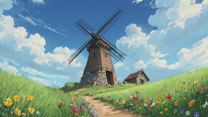 草坪上的大风车