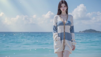 小清新海边清纯美女