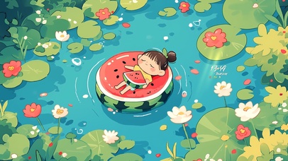 荷叶中休闲时光