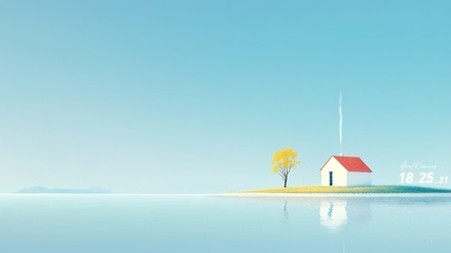 简约湖景小屋万里无云
