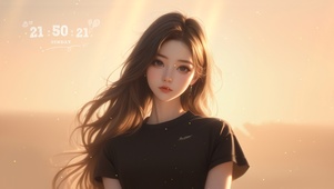 晚霞下的少女