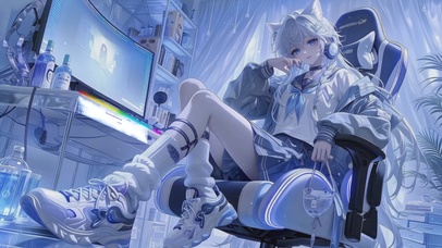 唯美萌系猫耳电竞女孩