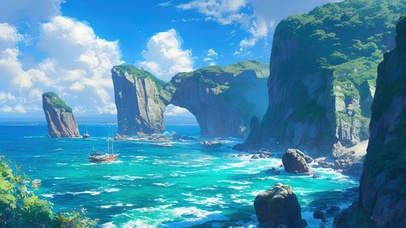 纯净蓝色礁石岛屿海岸