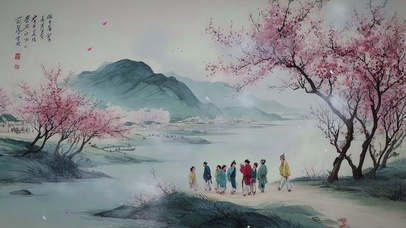 古风青绿山水插画