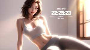 健身瑜伽美女裸眼3D时钟时间