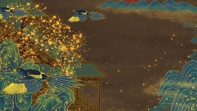 烫金中式庭院喜鹊