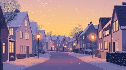 冬日静谧晚霞街道