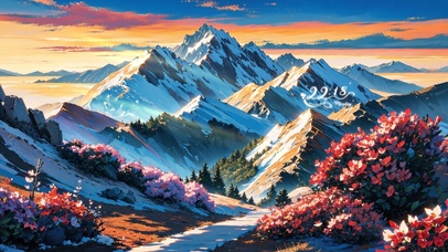 4K唯美雪山鲜花小路