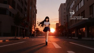 夕阳下的少女