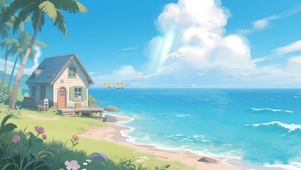 宁静海边小屋