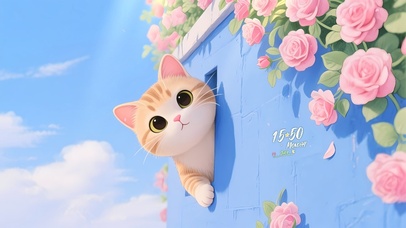 呆萌探头小猫咪