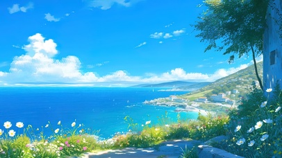 唯美治愈纯净海边山顶小径